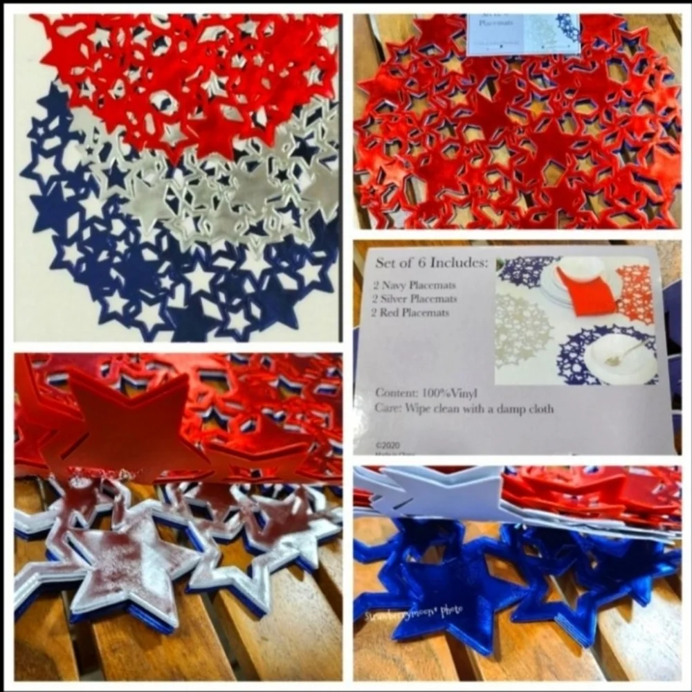 6pc 4th of July Cut Out Stars Vinyl Placemat Set Patriotic Indoor Outdoor Decor